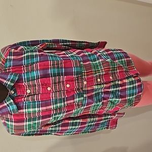 Polo Ralph Lauren Girls Long Sleeve Plaid Shirt Pink/Green Multi Sz 8